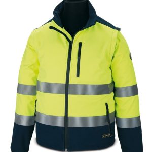 CAZADORA TIPO SOFT-SHELL ALTA VISIBILIDAD MIXTA AMARILLO/AZUL MANGAS DESMONTABLES